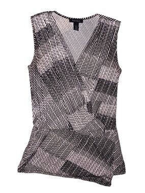 White House Black Market Black & White Sleeveless Surplice Asymmetrical Top